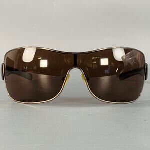 PRADA Brown Silver Acetate Shield Wrap Around Sunglasses